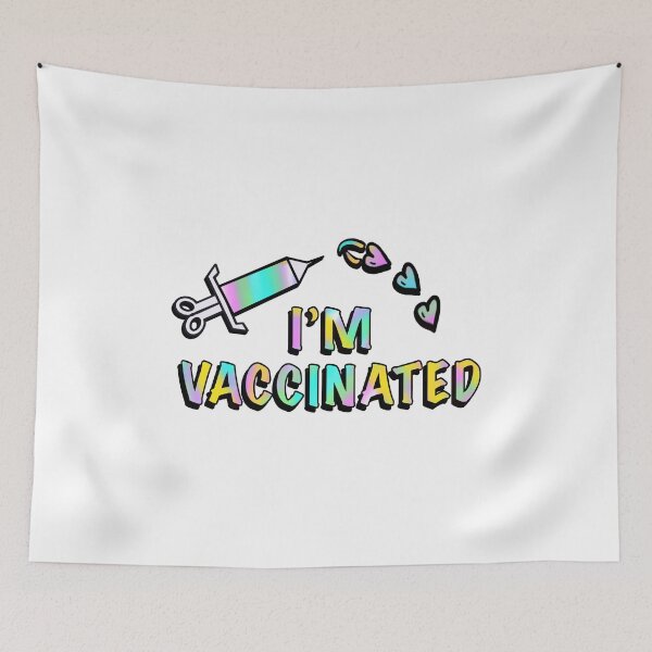Item preview, I'm vaccinated with Rainbow Syringe and Hearts designed and sold by BusyMonkeys.