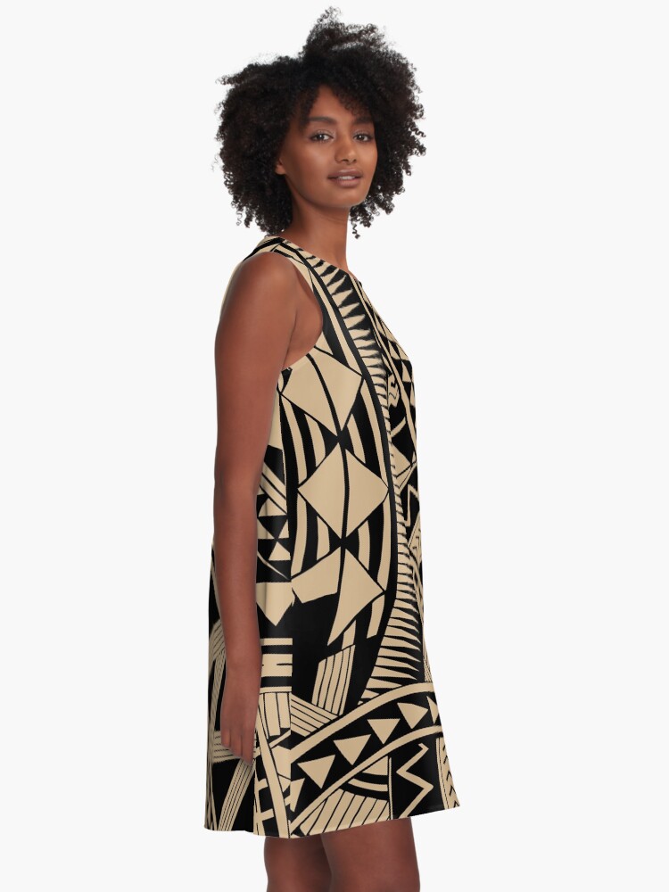 Polynesian samoan tattoo black tan design A-Line Dress