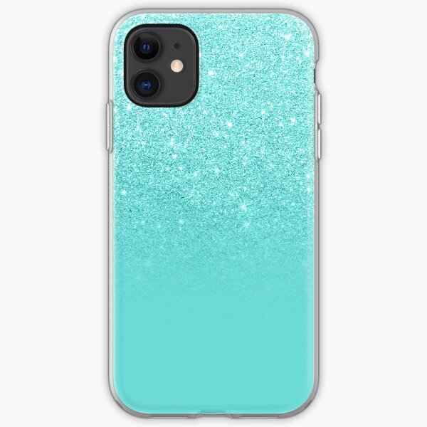 Girly faux glitter ombre teal color block iPhone Soft Case