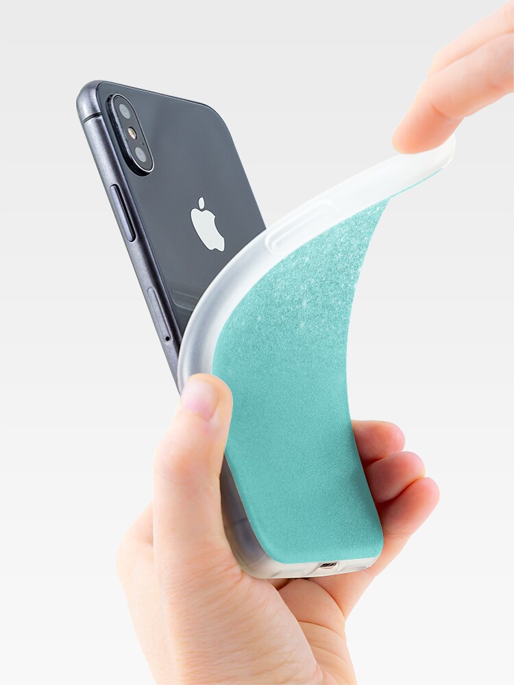 Vista alternativa de Funda y vinilo para iPhone Bloque de color Feux brillo ombre teal femenino