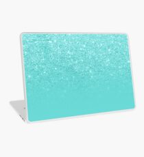 Girly faux glitter ombre teal color block Laptop Skin