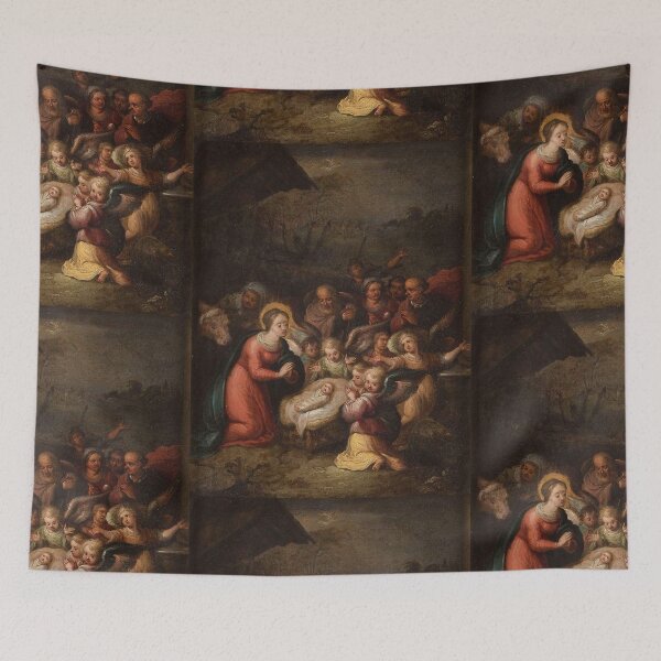 Item preview, Baby Jesus and Mary with angels vintage Nativity art designed and sold by Vintage Designs +.