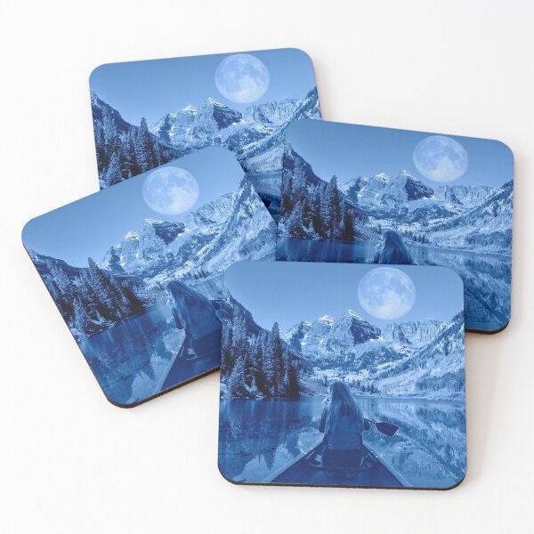 Item preview, Moonlit Mountains Night Time Canoeing designed and sold by Sarah Wainwright.
