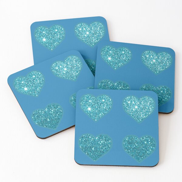 Item preview, Aqua Glitter Hearts on Bright Blue designed and sold by BelindaFuller.