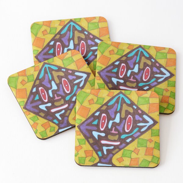 Item preview, Strange face trapezoid brown on yellow designed and sold by Rozenn Artiste.