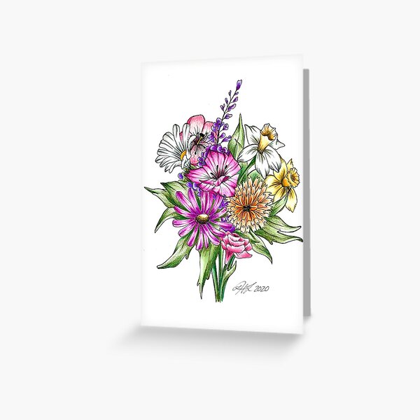 Cute Flower Bouquet Drawing # 3 Greeting Card