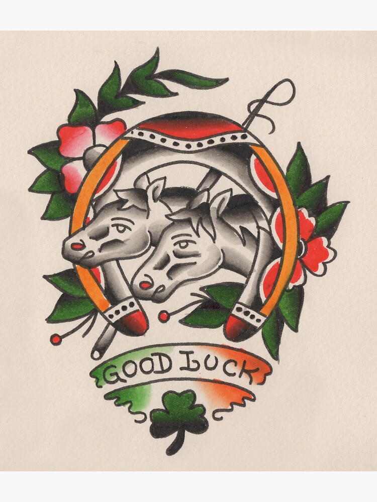"Horses / Good Luck" Sticker for Sale by wallytattooart Redbubble