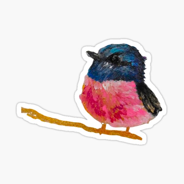 Pink And Black Fluffy Little Bird Painting By Concetta Ellis Sticker