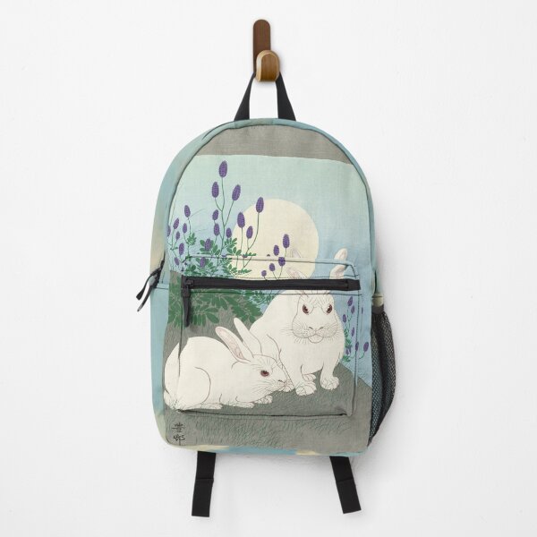 Item preview, Two white rabbits at Full Moon in Hilly Landscape ,Antique Japanese Painting designed and sold by BulganLumini.