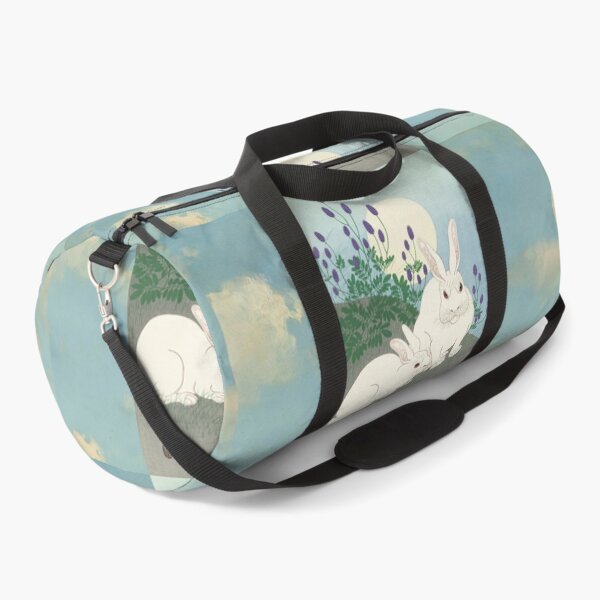 Item preview, Two white rabbits at Full Moon in Hilly Landscape ,Antique Japanese Painting designed and sold by BulganLumini.
