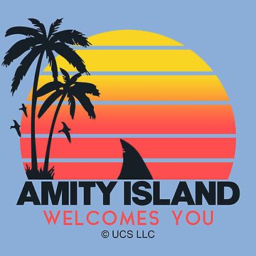 Artwork thumbnail, Jaws movie Amity Island welcomes you. Birthday party gifts. Officially licensed merch. by chrlalexandru