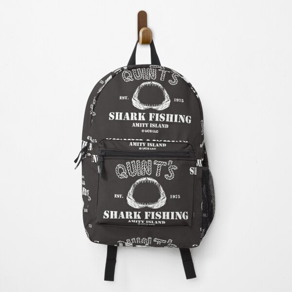 Quints Shark Fishing Jaws Canvas Backpack Adjustable Laptop Bookbag Man Womens Laptop Bookbag