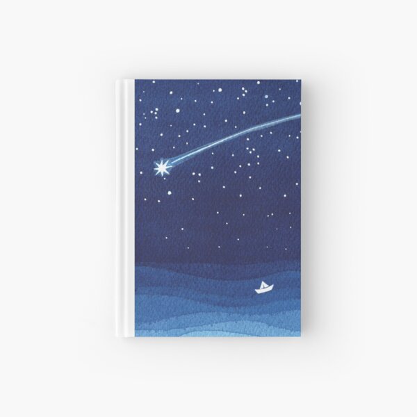 Falling star, shooting star, sailboat ocean waves blue sea Hardcover Journal