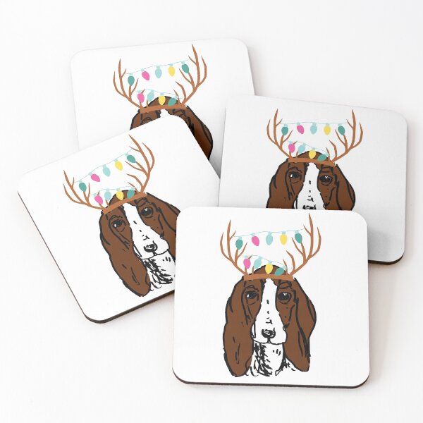 Item preview, Christmas basset with reindeer antler headband and christmas lights designed and sold by NinaBetterNot.