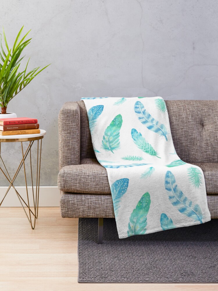 Alternate view of Watercolor Feathers Throw Blanket