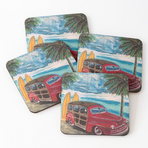 Item preview, Woodie, Surfer, Surf wagon, Surfboard, Ocean, Beach, Surfing, Tropical, designed and sold by SaltyMob.