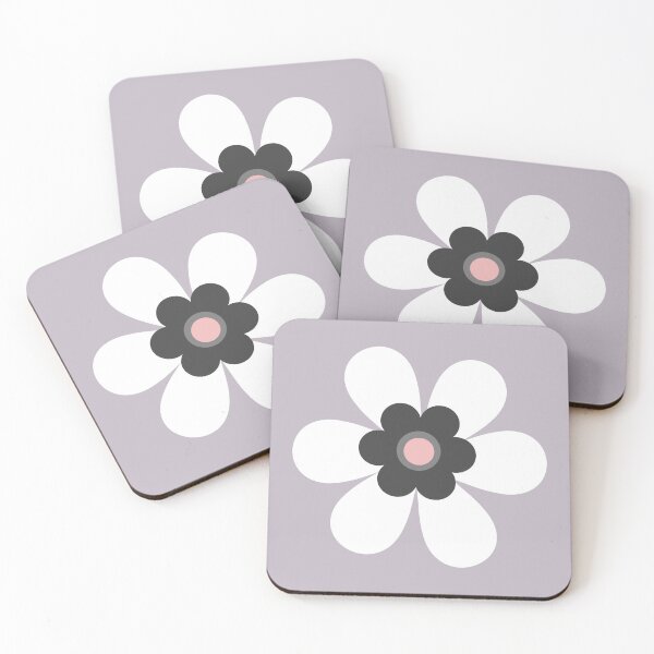 Item preview, Cute retro 70s simple flower power block colour groovy graphic, in white, slate grey and blush pink on dusky lilac designed and sold by Caroline Laursen.
