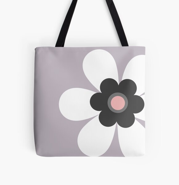 Cute retro 70s simple flower power groovy block colour graphic, in soft  pastel grey, blush pink and white on black Tote Bag for Sale by Caroline  Laursen