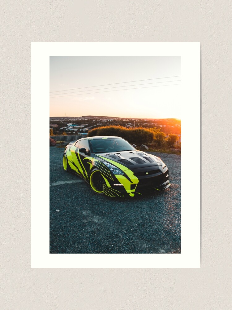 two men in masks with a white nissan gtr r36 Art Board Print for