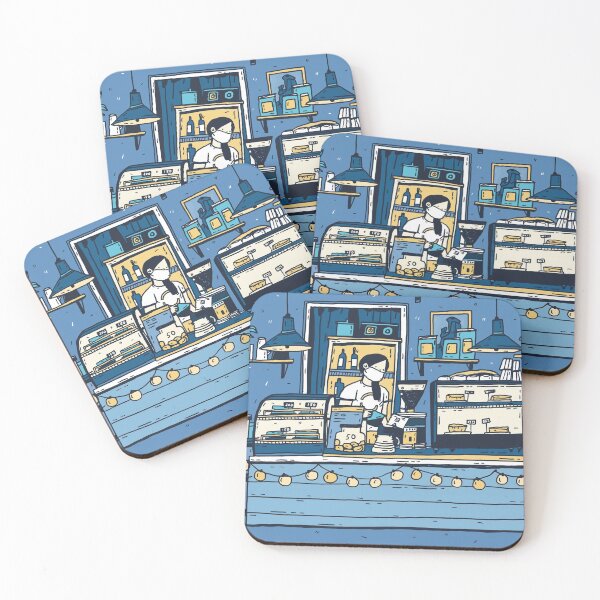 Item preview, Cafe illustration, coffee, flowers, blue designed and sold by SashaMitkalova.