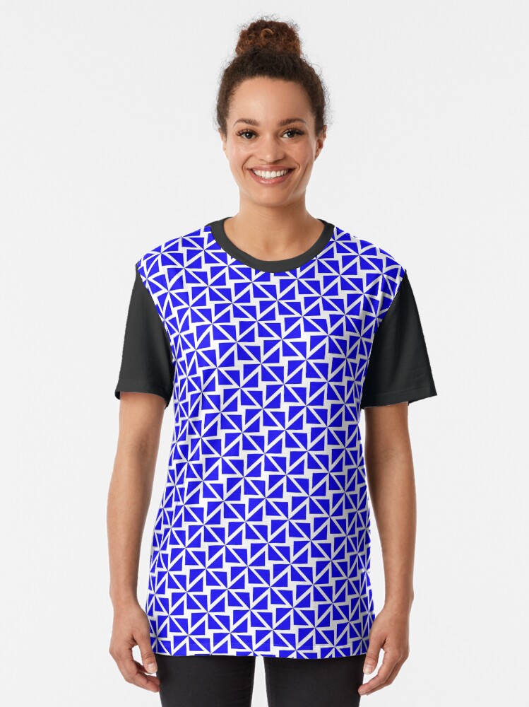 blue and white graphic t shirt