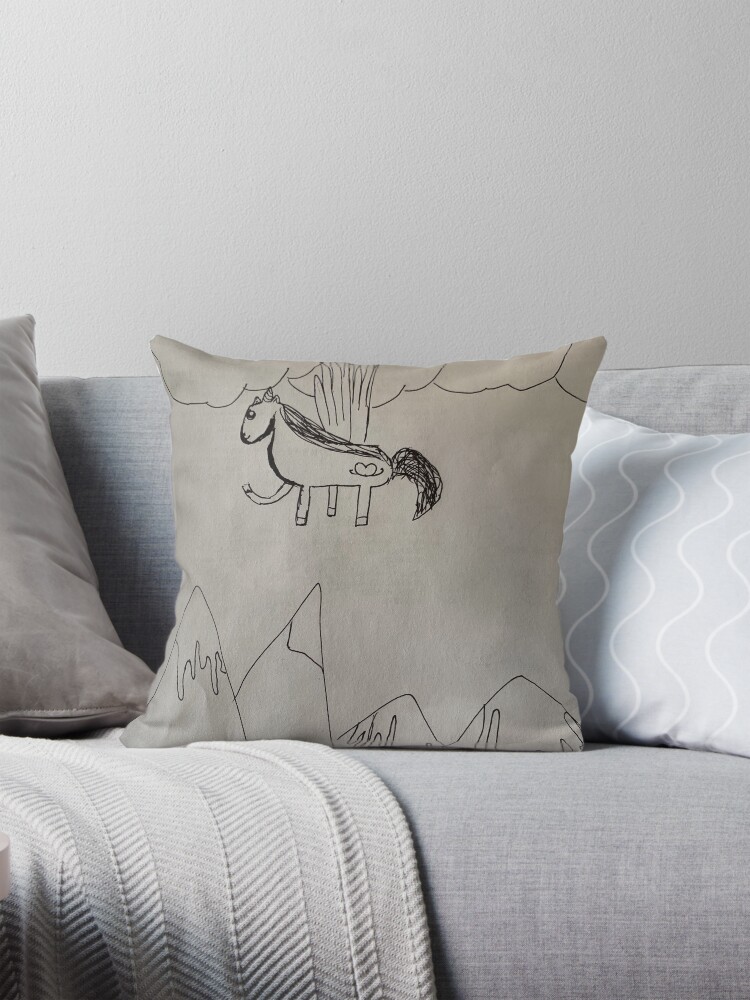 Thumbnail 1 of 4, Pillow, Pegasus over snow covered mountains designed and sold by WordsByJake.