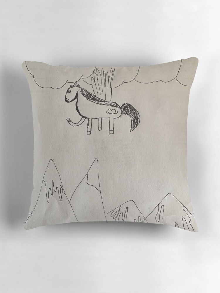 Thumbnail 3 of 4, Pillow, Pegasus over snow covered mountains designed and sold by WordsByJake.