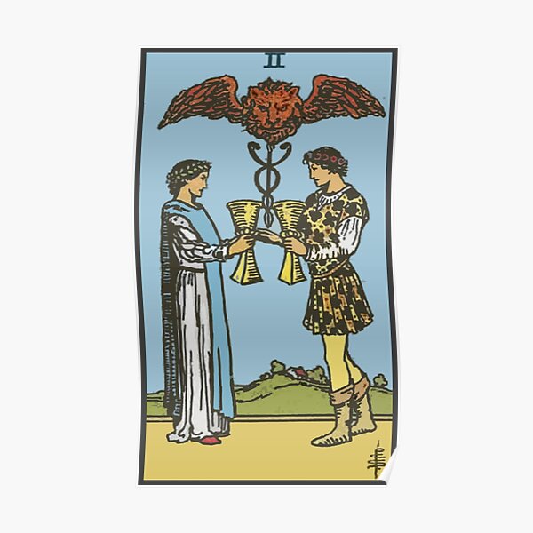 "(High Quality) Two of Cups Rider Waite Tarot Card" Poster for Sale by