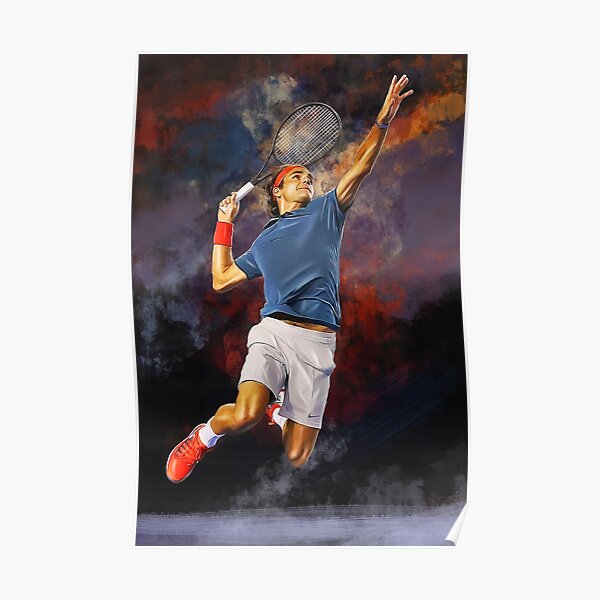 Fliegender Roger Federer. Digitales Grafikdruckplakat. Kunstgeschenk für Tennisfans. Poster