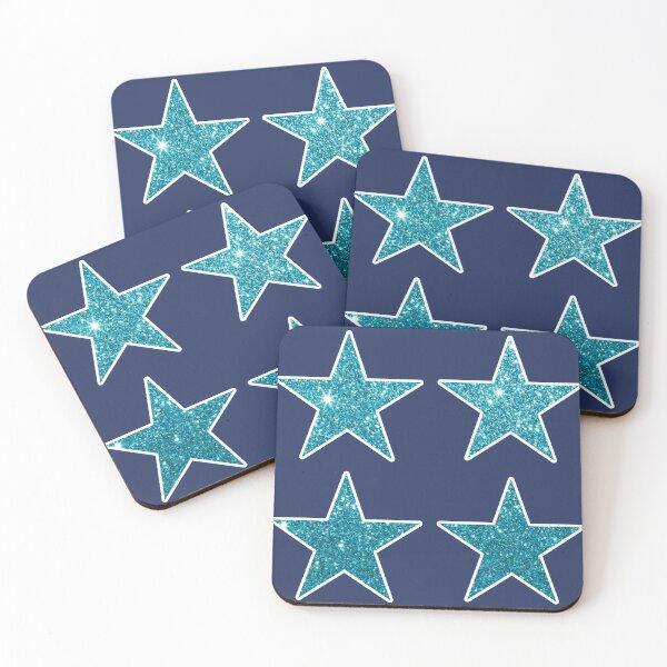 Item preview, Aqua Glitter Stars on Medium Navy designed and sold by BelindaFuller.