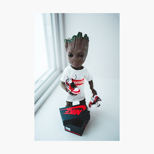 baby tree toy action figure with hypebeast outfit and sneakers Photographic Print