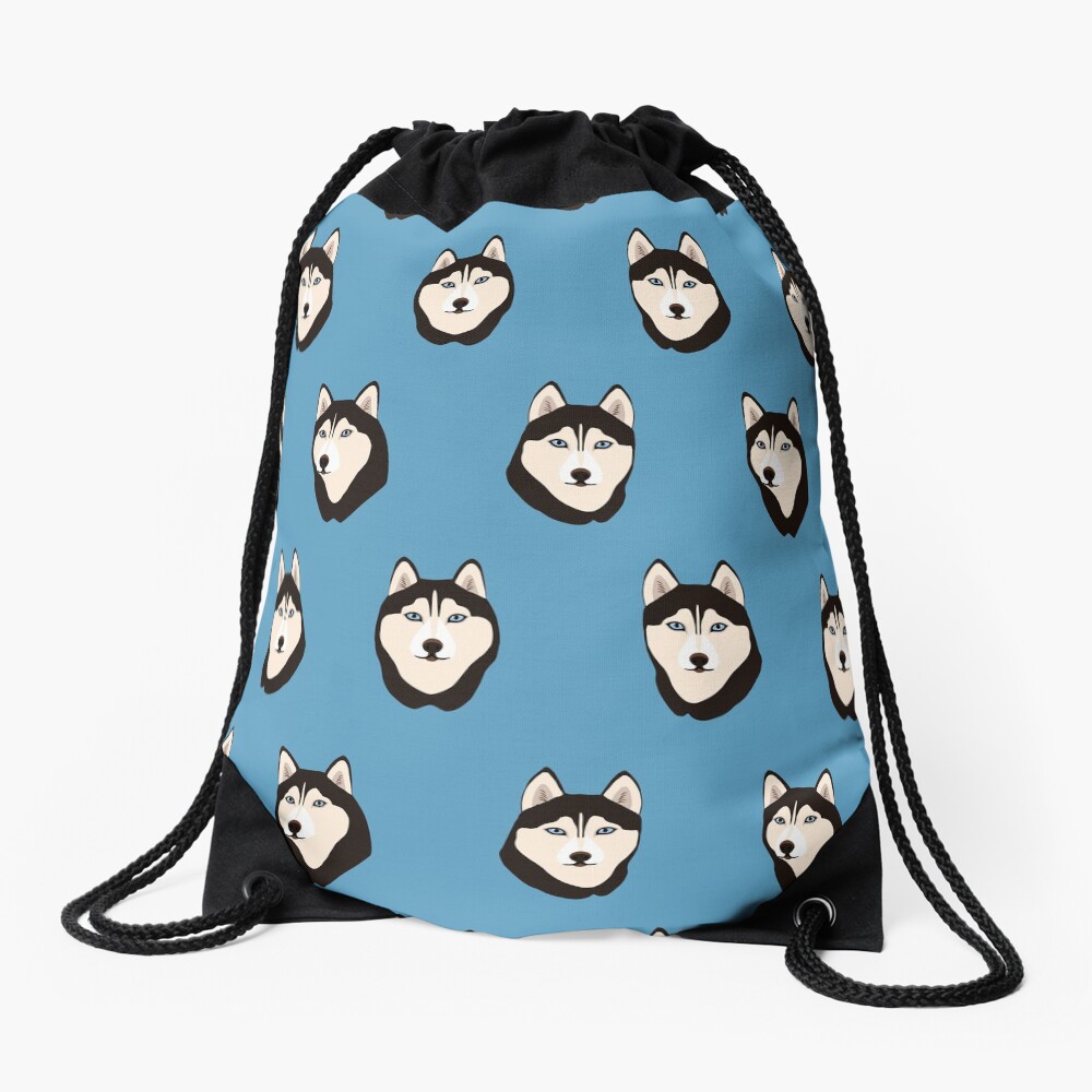 Husky Dogs Heads Drawstring Bag