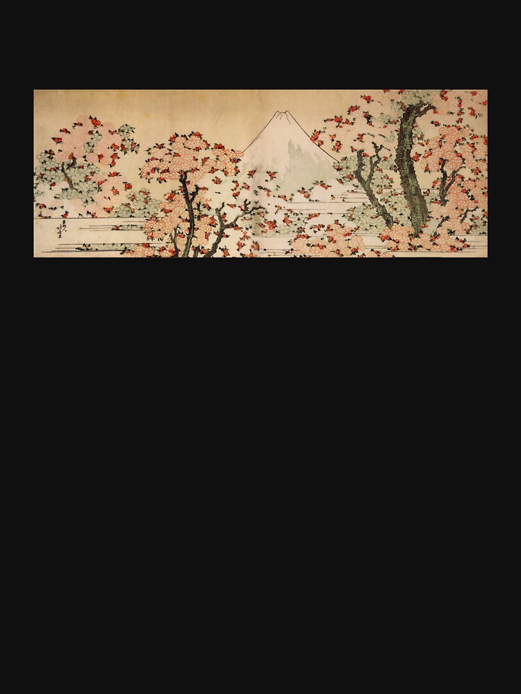 Thumbnail 7 of 7, Classic T-Shirt, 'Mount Fuji Behind Cherry Tree and Flowers' by Katsushika Hokusai (Reproduction) designed and sold by RozAbellera.