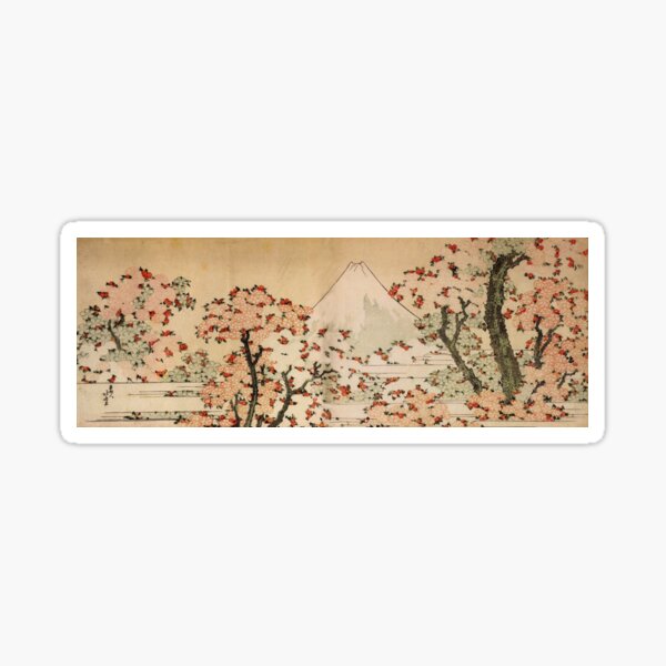 'Mount Fuji Behind Cherry Tree and Flowers' by Katsushika Hokusai (Reproduction) Sticker