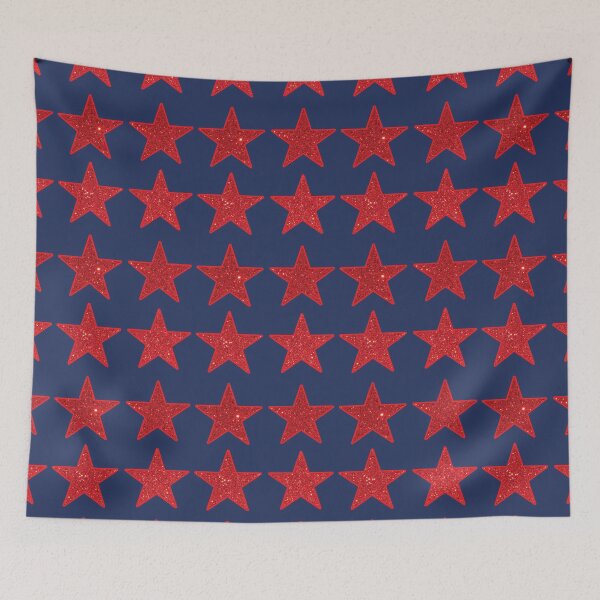 Item preview, Red Glitter Stars on Medium Navy designed and sold by BelindaFuller.