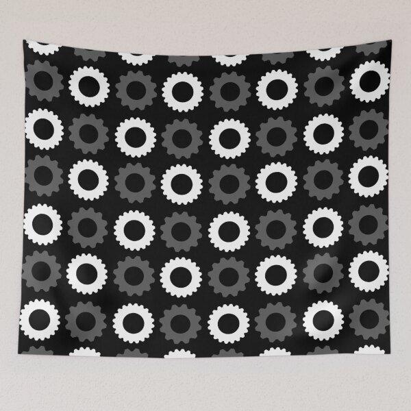 Item preview, White and Gray Gears Pattern on a Black background designed and sold by urbnbodga.