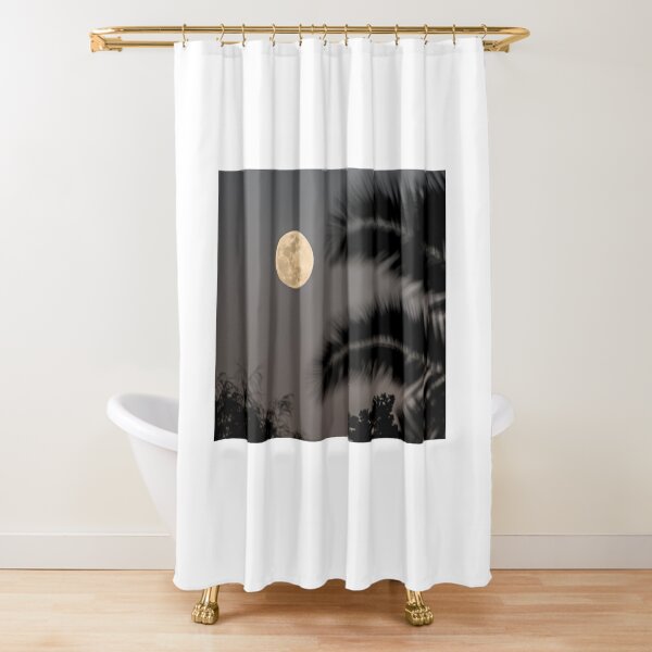 Full Moon with Palm Leaves Shower Curtain