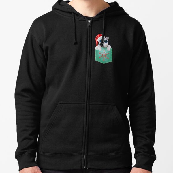Christmas Pocket Kitty Zipped Hoodie