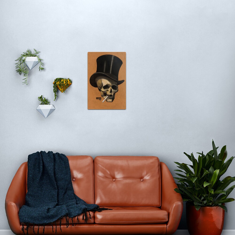 M.C. Escher | Skull With Cigarette Metal Print