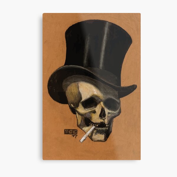 M.C. Escher | Skull With Cigarette Metal Print