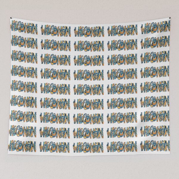 Item preview, Blue, Orange, Yellow, Cowprint Wisconsin Word Doodle designed and sold by klaireep.