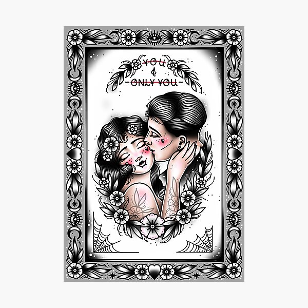 You and Only You Romance Vintage Lady with Skull Cute Traditional Flash Tattoo Photographic Print