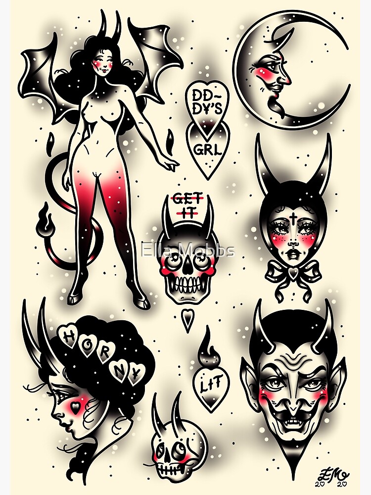 Make Like a Baby and Head Out Doll Devil Classic Cute Traditional Tattoo  Flash Style Print