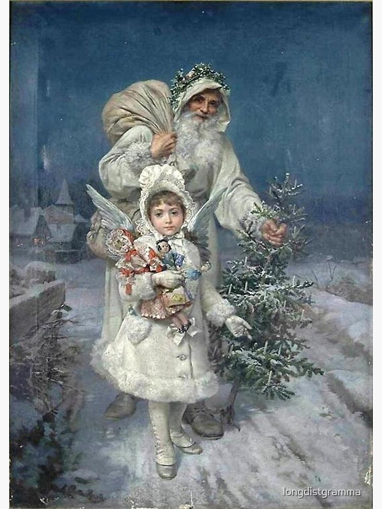 Vintage Christmas Card Santa Claus And Angel Postcard By Longdistgramma Redbubble