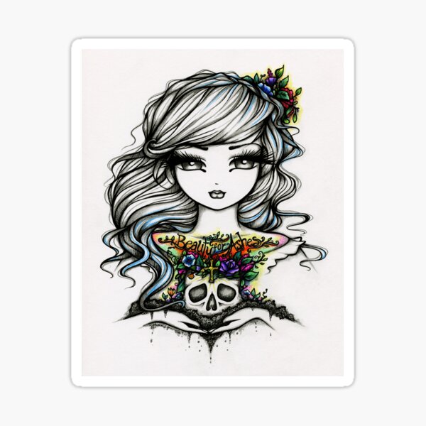 Pop of Color Tattooed Beauty Fantasy Art by Hannah Lynn Sticker