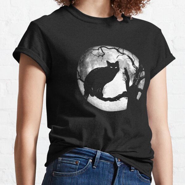 Creepy Black Cat in Dead Tree Under Moonlight Classic T-Shirt