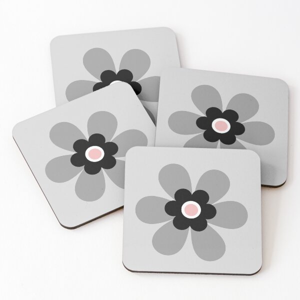 Item preview, Cute retro 70s simple flower power groovy block colour graphic, in soft pastel grey, black and blush pink  designed and sold by Caroline Laursen.