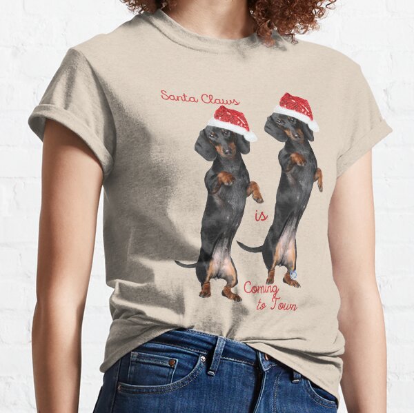 Double Dancing Dachsies in Santa Hats Classic T-Shirt