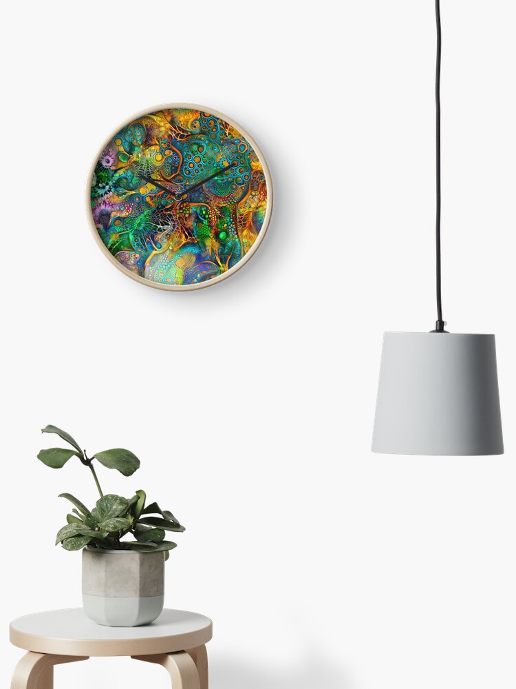 Thumbnail 1 of 4, Clock, Deepdream floral abstraction designed and sold by blackhalt.