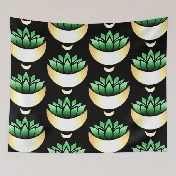 Item preview, Green Lotus With Double Gold Crescent Moons designed and sold by RosieSunflower.